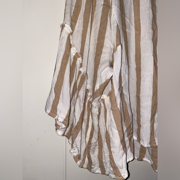 Maurice’s Stripe Peasant Blouse Flutter Sleeve Khaki Beige Women‎ XL Office Work - Picture 7 of 9